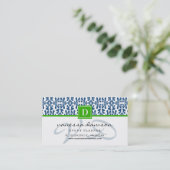 Modern Elegant Blue Arabesque Damask Monogram Visitekaartje (Staand voorkant)