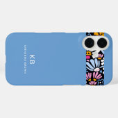 Modern Elegant Blue Black Floral Pattern  Case-Mate iPhone Case (Achterkant (horizontaal))