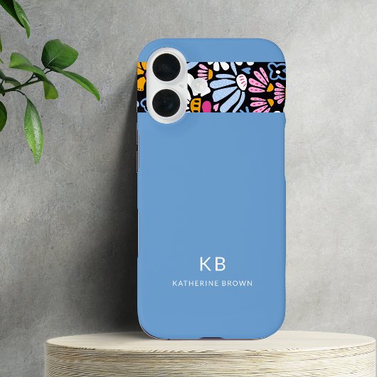 Modern Elegant Blue Black Floral Pattern  Case-Mate iPhone Case