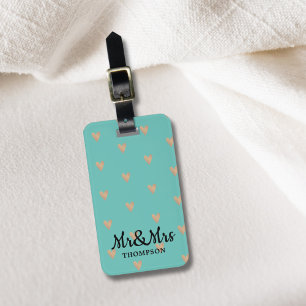 Modern Elegant Blue Faux Gold Hearts Mr&Mrs. Bagagelabel