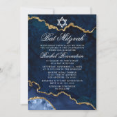 Modern Elegant Blue Marble Geode Bat Mitzvah Kaart (Voorkant)