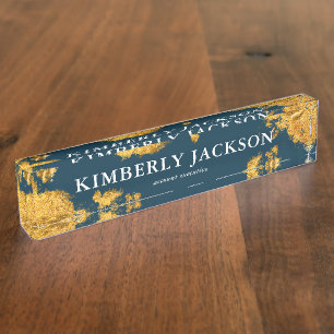 Modern Elegant Blue Navy Gold Desk Name Bord Naambordje