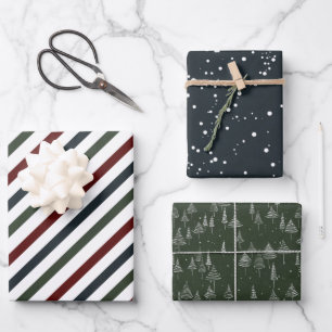 Modern Elegant Blue Red Green-kerstfeestdag Inpakpapier Vel