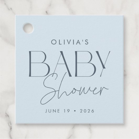 Modern Elegant Blue Script Baby shower Cadeautje Bedankjes Labels (Voorkant)