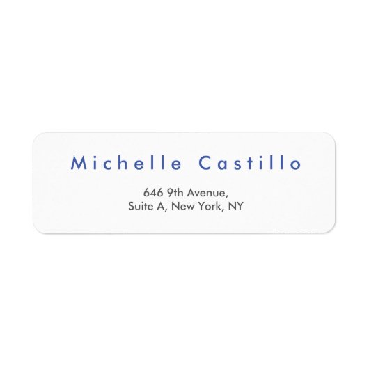 Modern Elegant Blue White Minimalist Plain Etiket (Voorkant)