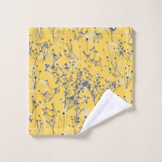 Modern Elegant Blue Wildbloemen Mustard Yellow Bad Handdoek (Wasdoekje)