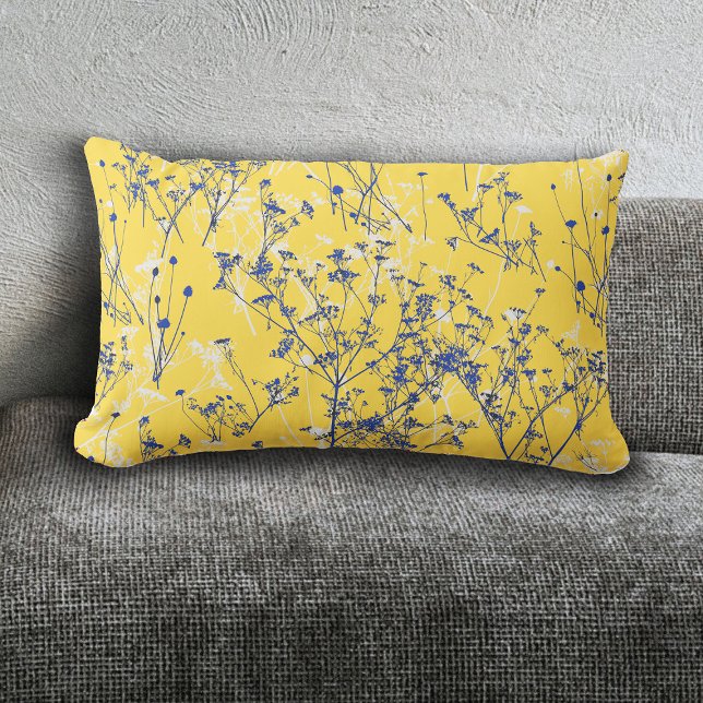 Modern Elegant Blue Wildbloemen Mustard Yellow Kussen (Creator heeft geüpload)