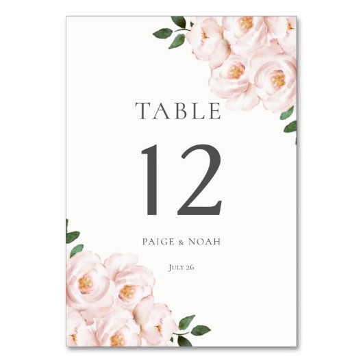 Modern Elegant Blush Floral Table Wedding Kaart (Achterkant)