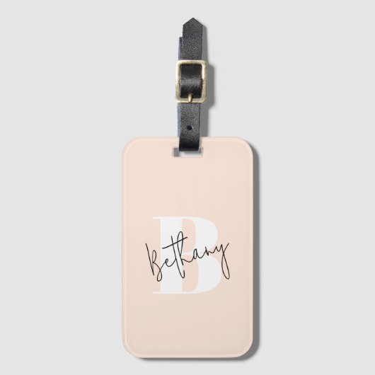 Modern Elegant Blush Roze Monogram Bagagelabel (Voorkant (verticaal))