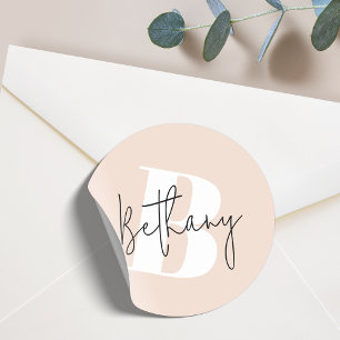 Modern Elegant Blush Roze Monogram Ronde Sticker