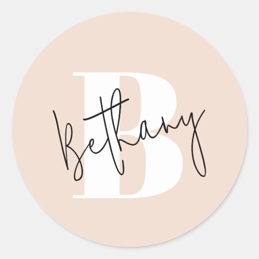 Modern Elegant Blush Roze Monogram Ronde Sticker (Voorkant)