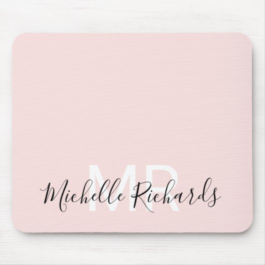 Modern elegant blush roze monogram script muismat (Voorkant)