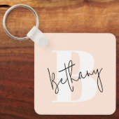 Modern Elegant Blush Roze Monogram Sleutelhanger (Voorkant)