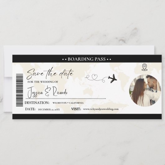 Modern Elegant Boarding pass ticket Bruiloft Save The Date (Voorkant)