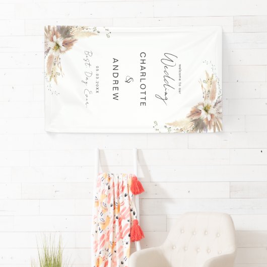 Modern, elegant boho bruiloft spandoek (Insitu)