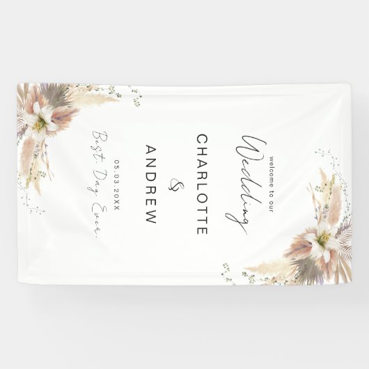 Modern, elegant boho bruiloft spandoek (Horizontaal)