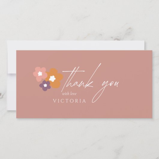 Modern Elegant Boho Roos Script Floral Bedankkaart (Voorkant)