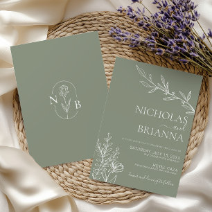 Modern Elegant Boho Sage Green Wedding Minimalist Kaart