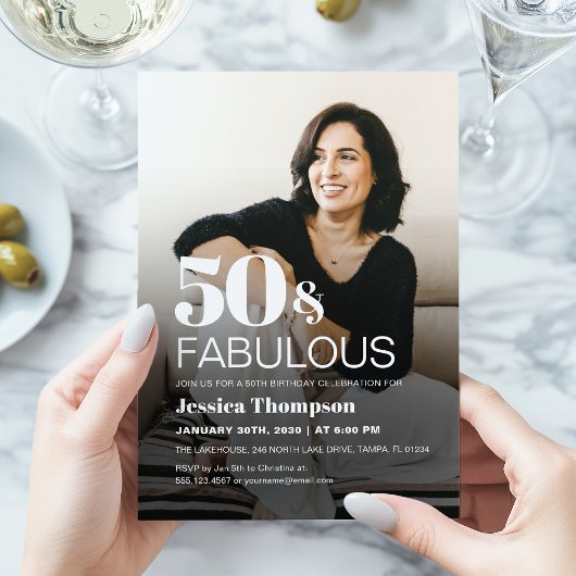 Modern Elegant Bold 50th Birthday Photo Invitation