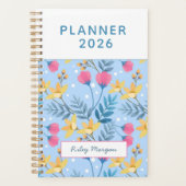 Modern Elegant Botanical Pink Blue Floral Planner (Voorkant)