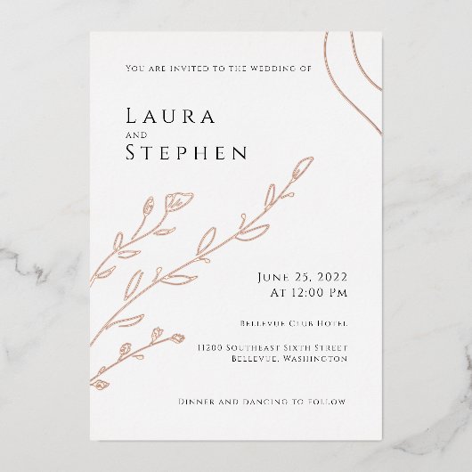 Modern Elegant Botanical Wedding Folie Uitnodiging (Voorkant)