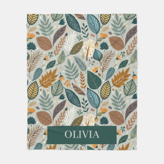 Modern Elegant Botanisch Bladpatroon Fleece Deken (Voorkant)