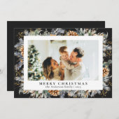 Modern elegant botanisch gebladerte | Zwarte kerst Feestdagenkaart (Voorkant / Achterkant)