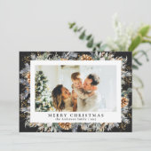 Modern elegant botanisch gebladerte | Zwarte kerst Feestdagenkaart (Staand voorkant)