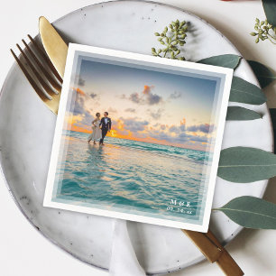 Modern Elegant Bride en Groom Photo Wedding Party Servet