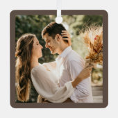 Modern Elegant Bride en Groom Wedding Photo Ceram Metalen Ornament (Voorkant)