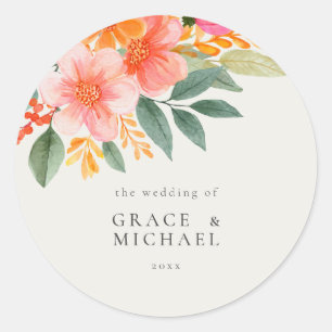 Modern Elegant Bright Floral Wedding Ronde Sticker