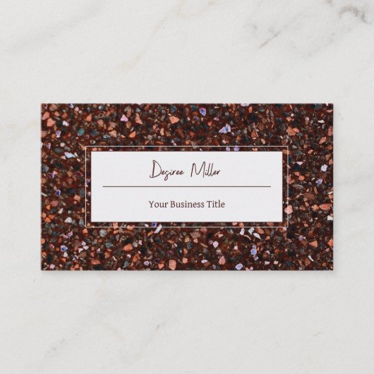 Modern Elegant Brown White Terrazzo Pattern Visitekaartje (Voorkant)