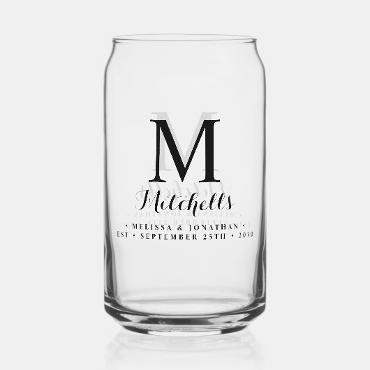 Modern Elegant Bruiloft Custom Monogram Naam Datum Blikvorm Glas (Voorkant)