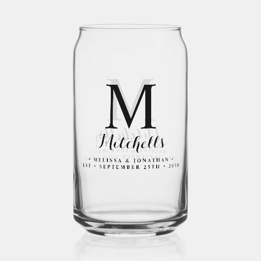 Modern Elegant Bruiloft Custom Monogram Naam Datum Blikvorm Glas (Achterkant)