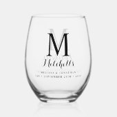 Modern Elegant Bruiloft Custom Monogram Naam Datum Wijnglas Zonder Voet (Voorkant)