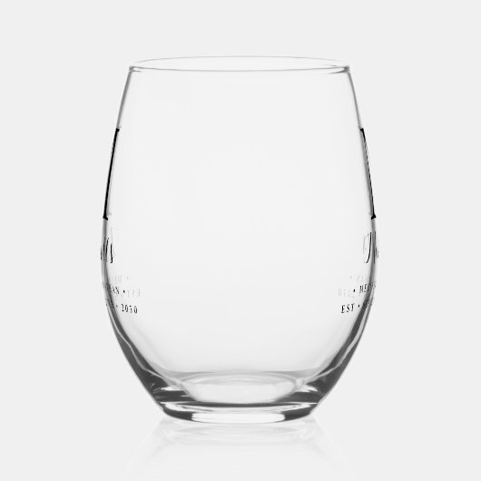 Modern Elegant Bruiloft Custom Monogram Naam Datum Wijnglas Zonder Voet (Links)