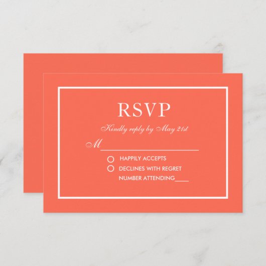 Modern Elegant Bruiloft Koraal en Wit RSVP (Voorkant / Achterkant)