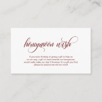 Modern elegant Burgundy, bruiloft Honeymoon Wish