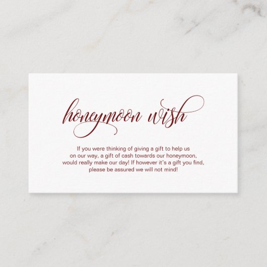 Modern elegant Burgundy, bruiloft Honeymoon Wish Informatiekaartje (Voorkant)