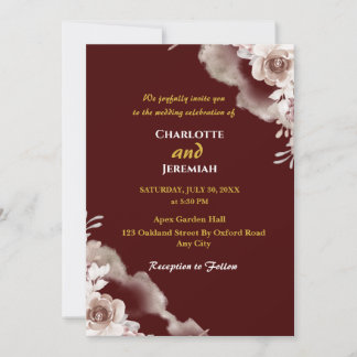 Modern Elegant Burgundy & Gold Floral Wedding Kaart