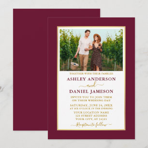 Modern Elegant Burgundy Gold Wedding Kaart