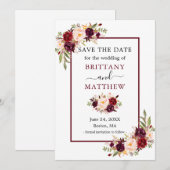 Modern Elegant Burgundy Lijst Floral Save the Date (Voorkant / Achterkant)
