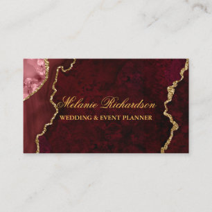  Modern Elegant Burgundy Marble Agate Geode Gold Visitekaartje