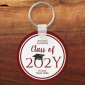 Modern Elegant Burgundy Red Typography Afstuderen Sleutelhanger (Voorkant)