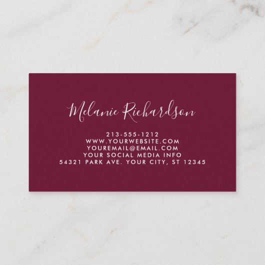 Modern Elegant Burgundy Waterverf Floral Visitekaartje (Achterkant)