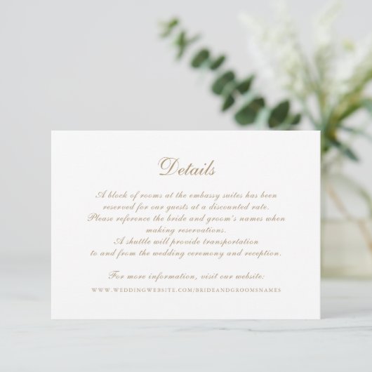 Modern Elegant Calligrafie Script bruiloft details Kaart (Staand voorkant)