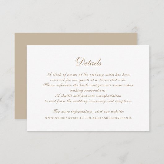 Modern Elegant Calligrafie Script bruiloft details Kaart (Voorkant / Achterkant)