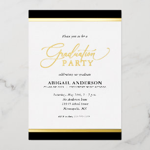Modern Elegant Calligraphy Afstuderen Gold Folie Uitnodiging
