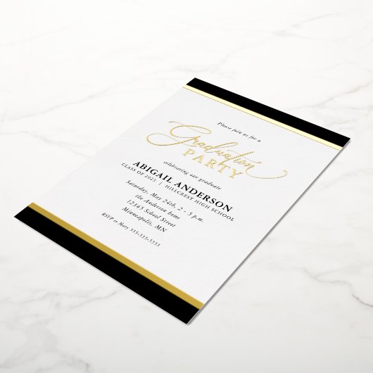 Modern Elegant Calligraphy Afstuderen Gold Folie Uitnodiging (Gedraaid)