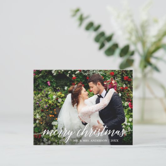 Modern Elegant Calligraphy Merry Kerstbruilding Briefkaart (Staand voorkant)